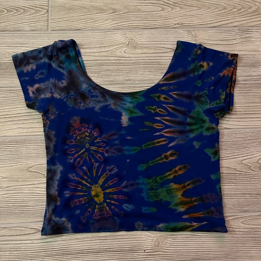 Blue Tie-Dye Women's Cropped Top - Picture 2 of 4